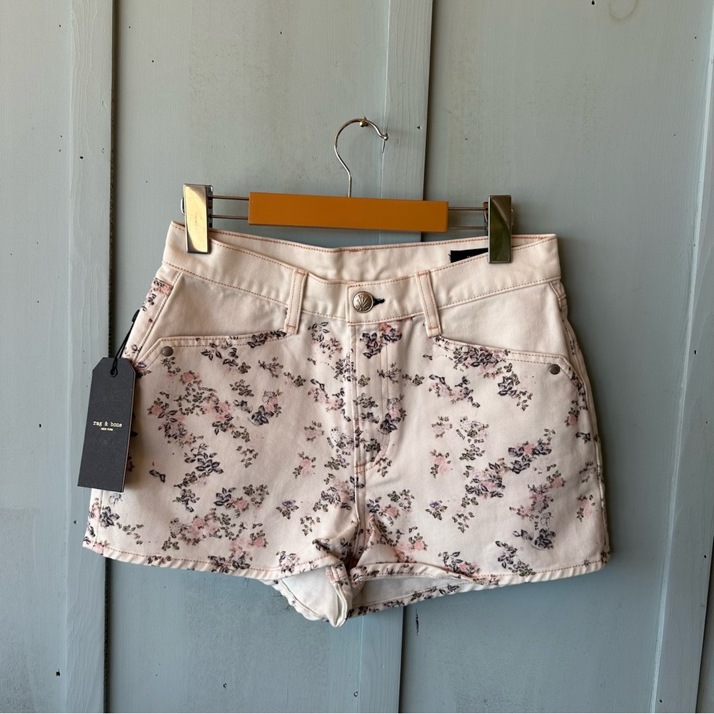 NWT RAG & BONE Ellie Micro Floral Off White Denim Shorts Size 26 $185 Retail - Picture 6 of 12